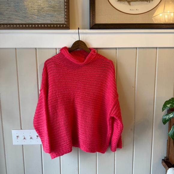 aerie Sweaters - Aerie Vibrant Pink Cowl Neck Loose Knit Sweater, Size Medium